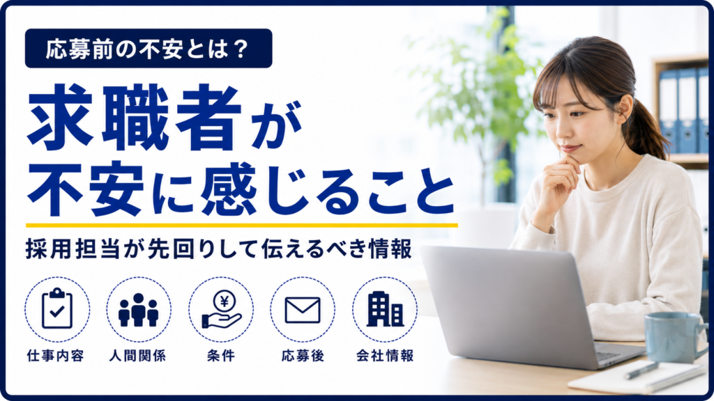 応募する前の求職者が不安に感じていることと、採用担当が先回りして伝えるべき情報を示すバナー画像