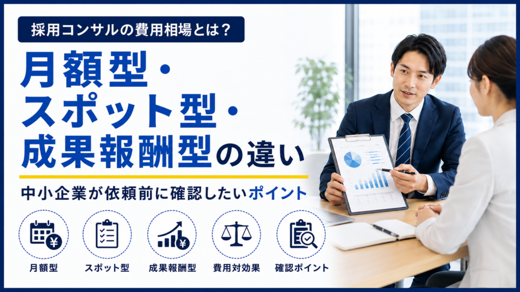 採用コンサルの費用相場とは？月額型・スポット型・成果報酬型の違い。中小企業が依頼前に確認したいポイント