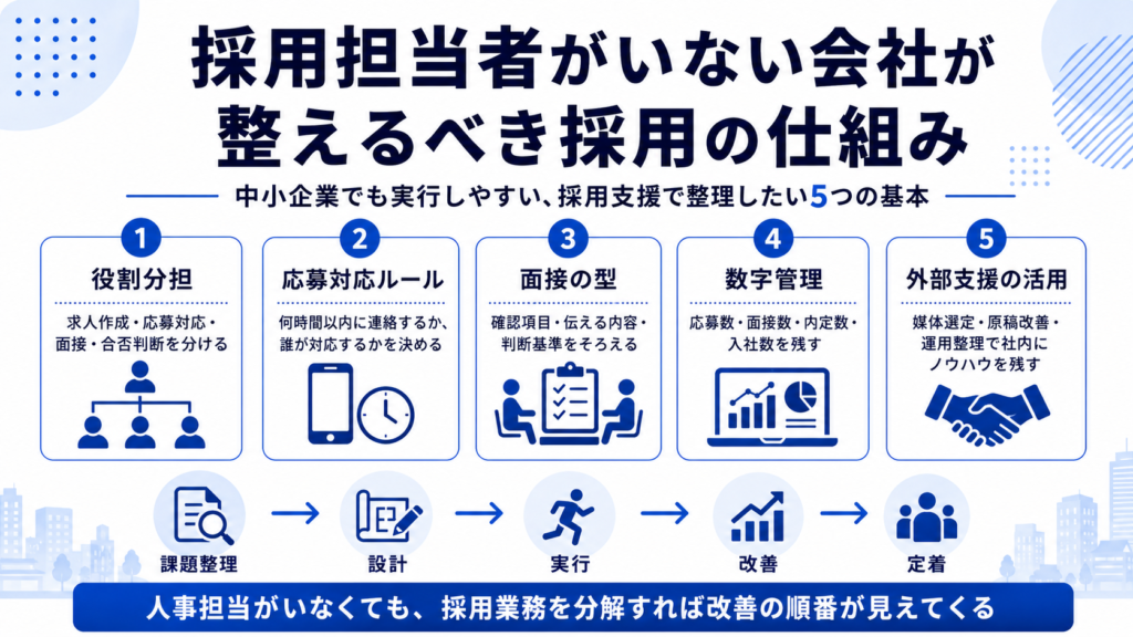 採用担当者がいない会社が整えるべき採用の仕組み。中小企業でも実行しやすい5つの基本
