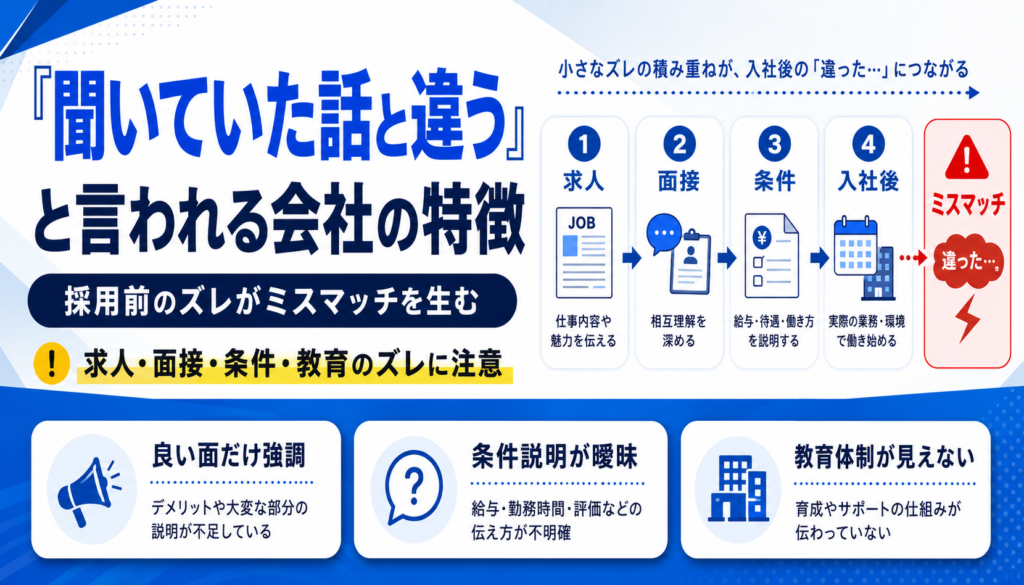 入社後に「聞いていた話と違う」と言われる会社の特徴