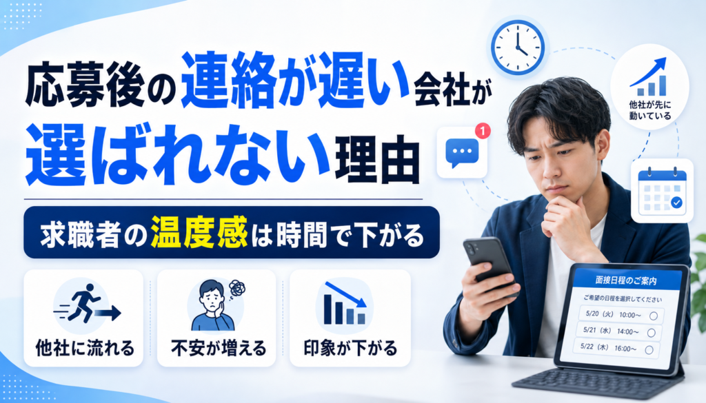応募後の連絡が遅い会社が選ばれない理由を示すアイキャッチ画像