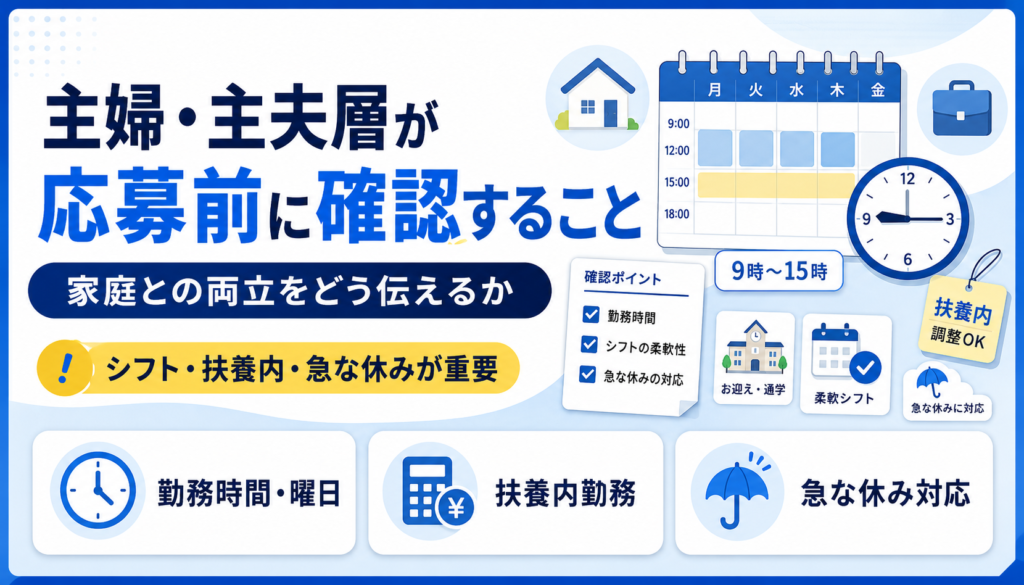 主婦・主夫層が応募前に確認すること 家庭との両立をどう伝えるか